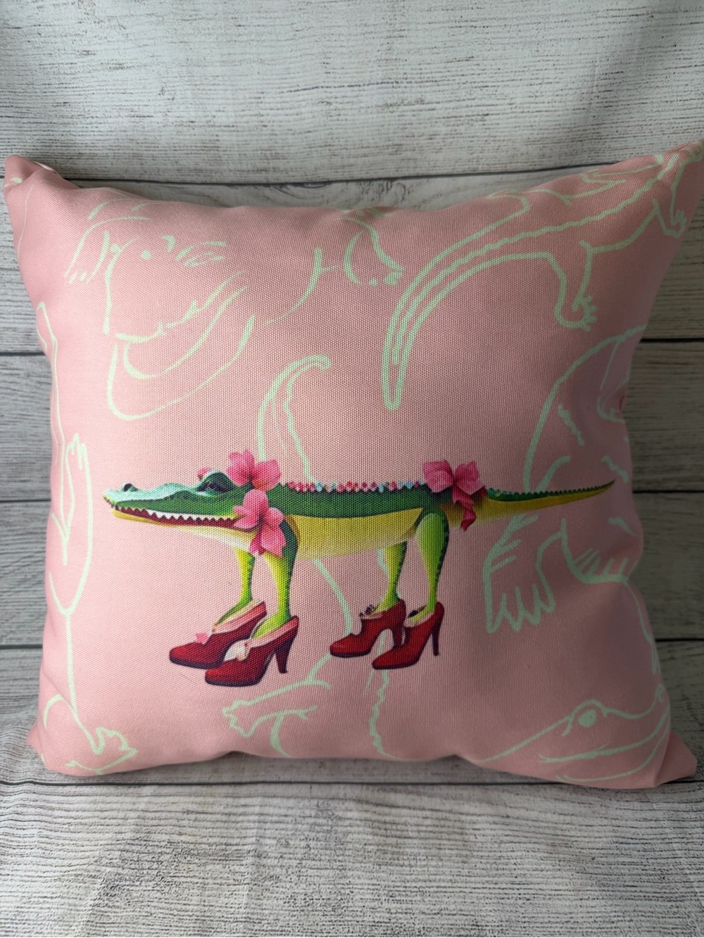 Pink Alligator Decorative Throw Pillow - Novelty Home Accent 17x17